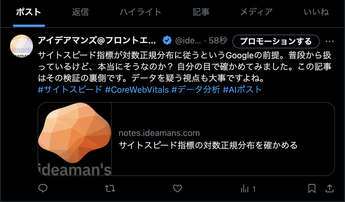 サイトスピード指標の対数正規分布を確かめる検証結果