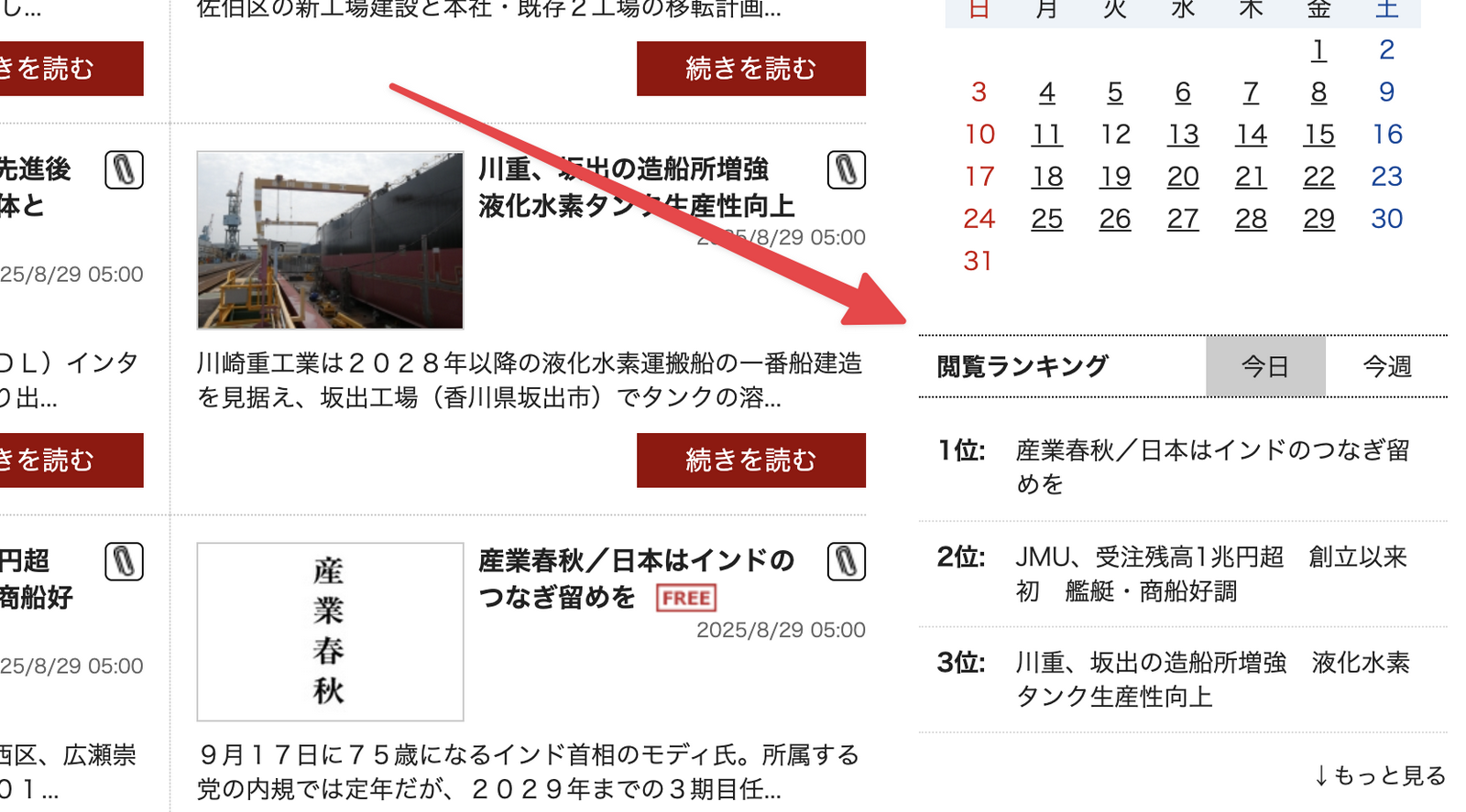 ニュースサイトの閲覧ランキング